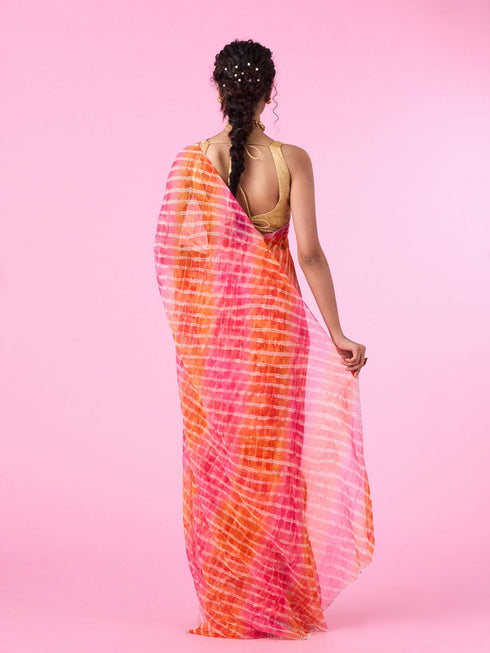 Mohey Radiant Rani-Orange Chiffon Saree