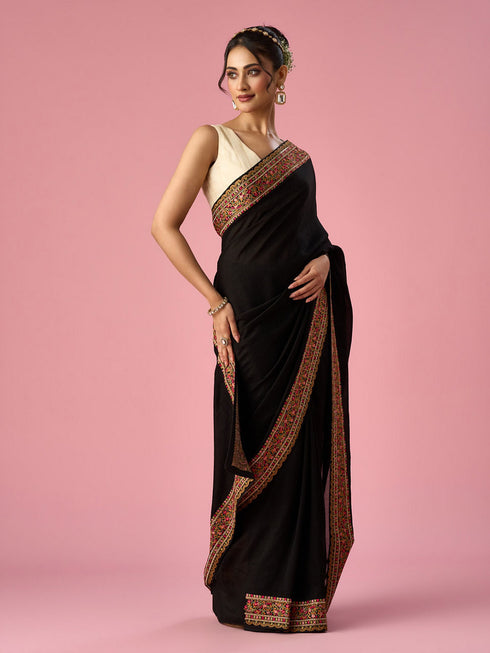 Mohey Black Silk Saree with Stone Work