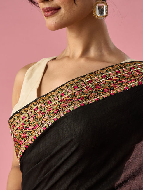 Mohey Black Silk Saree with Stone Work