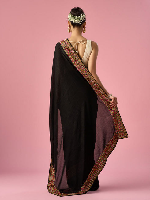 Mohey Black Silk Saree with Stone Work