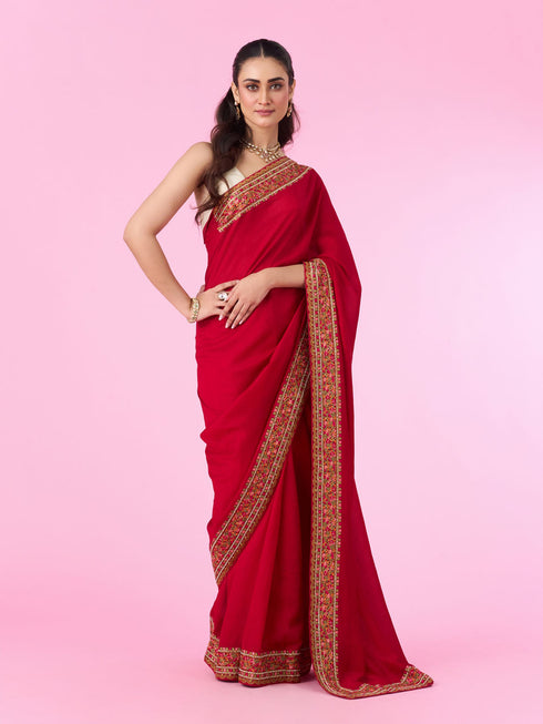 Mohey Majestic Radiance Red Saree