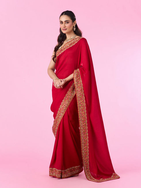 Mohey Majestic Radiance Red Saree