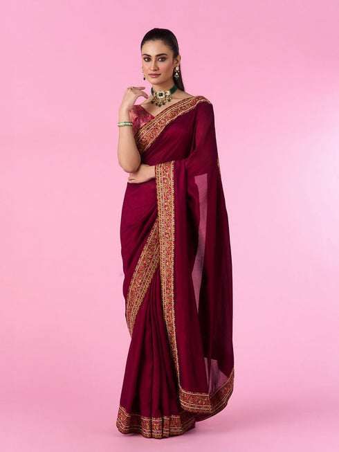 Mohey Wine Elegance Saree