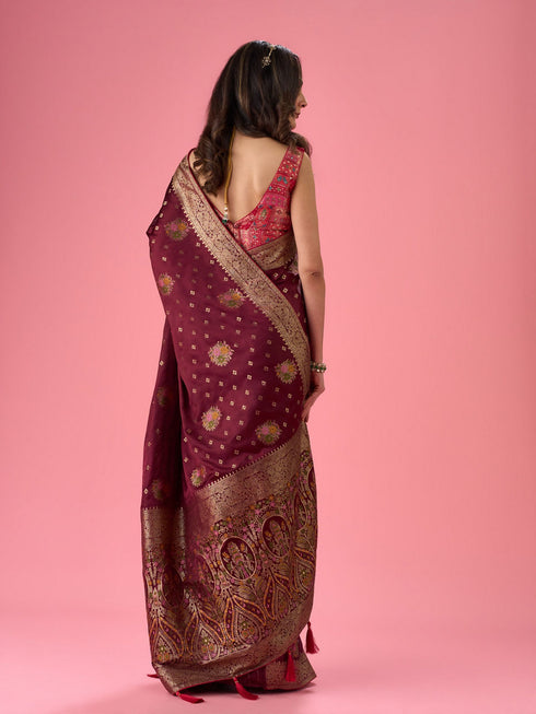 Mohey Sensational Wine Elegance Banarasi Saree