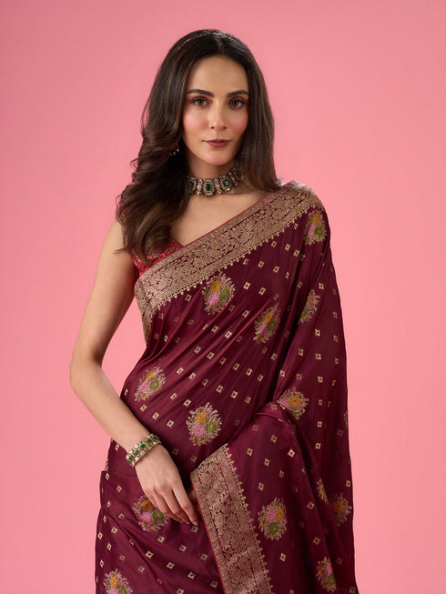 Mohey Sensational Wine Elegance Banarasi Saree