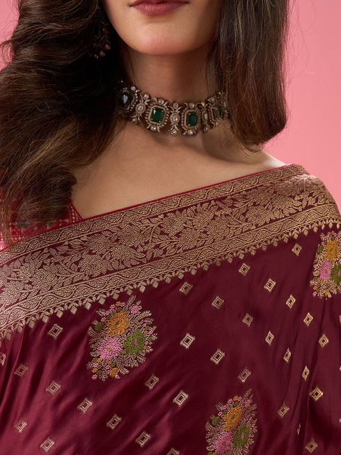 Mohey Sensational Wine Elegance Banarasi Saree