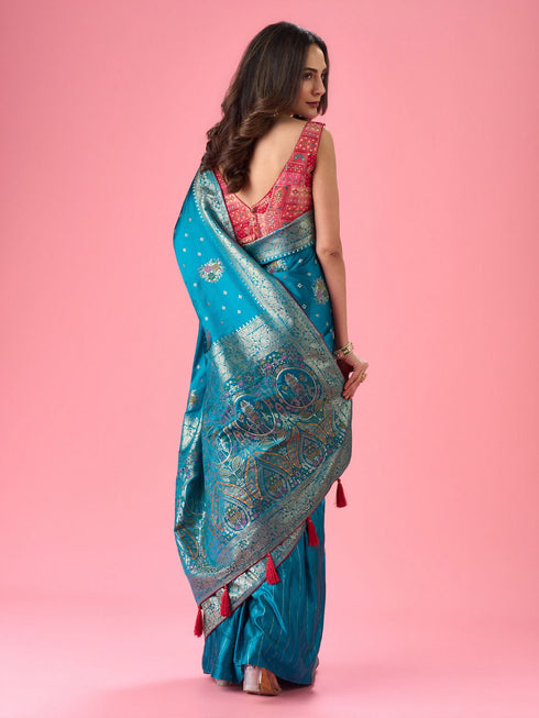 Mohey Radiant Teal Blue Banarasi Saree