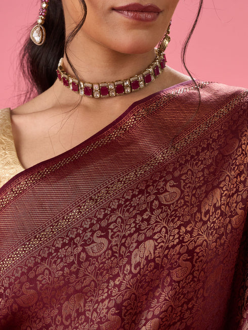 Mohey Wine Treasure Opulence Banarasi Saree