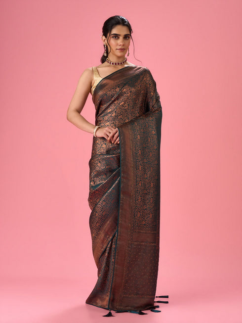 Mohey Enthralling Blue Banarasi Saree