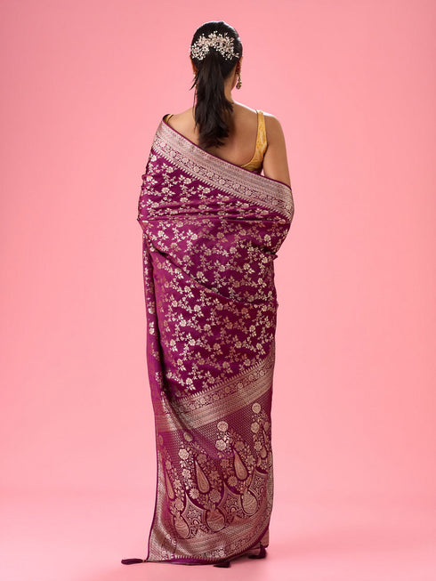 Mohey Enthralling Wine Banarasi Saree
