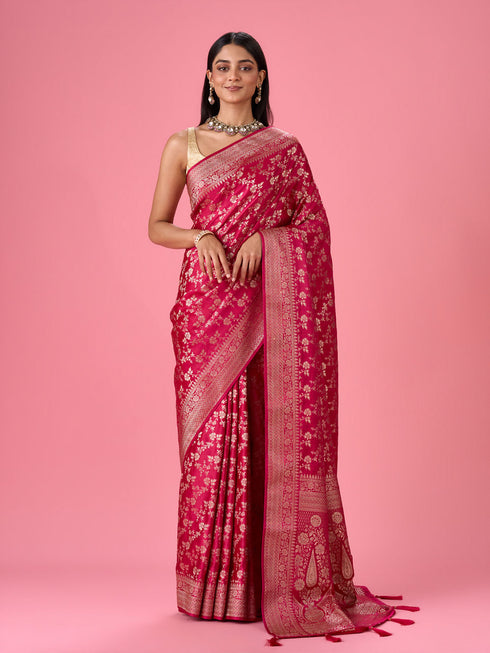 Mohey Radiant Pink Banarasi Saree