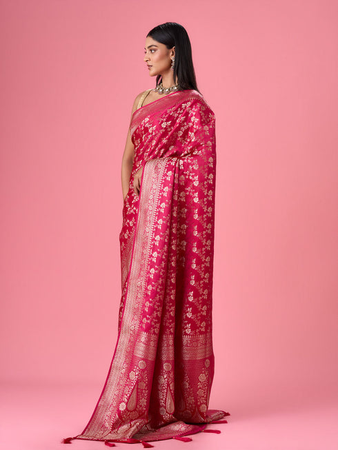 Mohey Radiant Pink Banarasi Saree