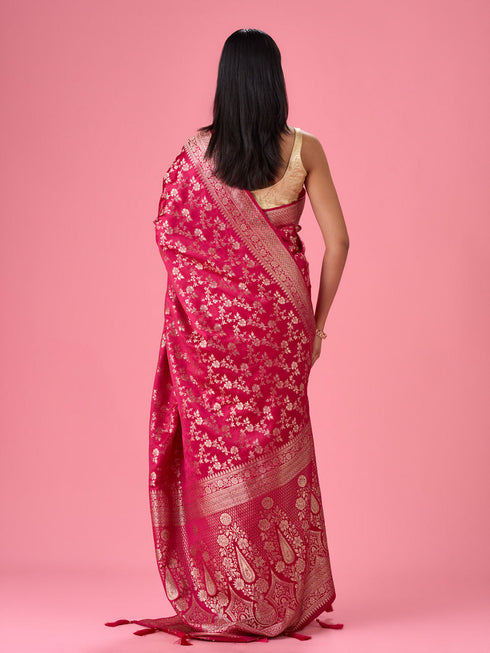 Mohey Radiant Pink Banarasi Saree