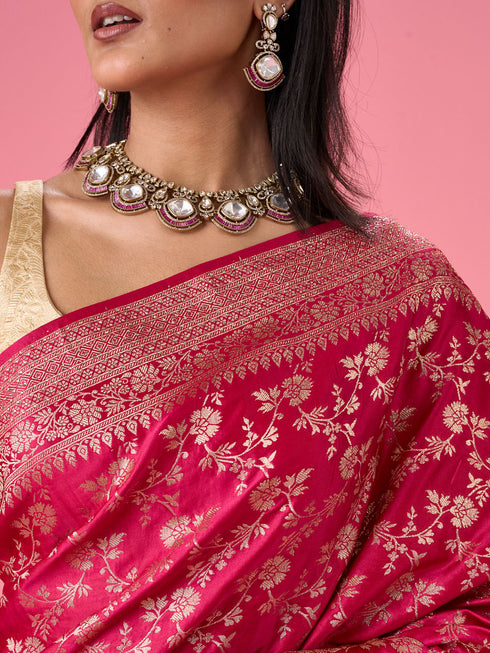 Mohey Radiant Pink Banarasi Saree