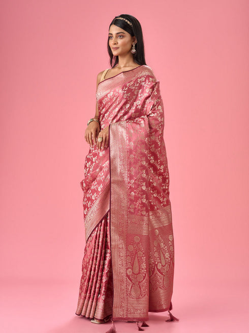 Mohey Dusty Pink Elegance Banarasi Saree
