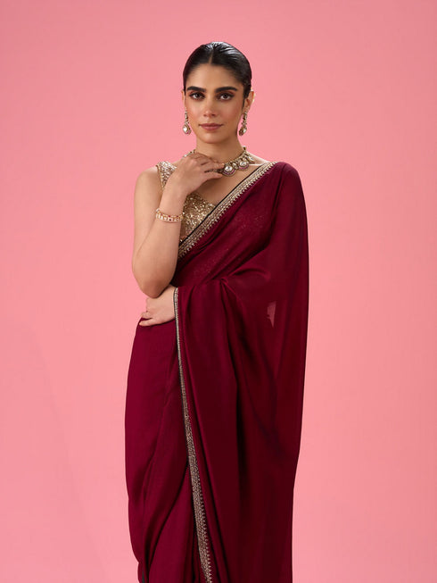 Mohey Wine Hued Elegance Saree