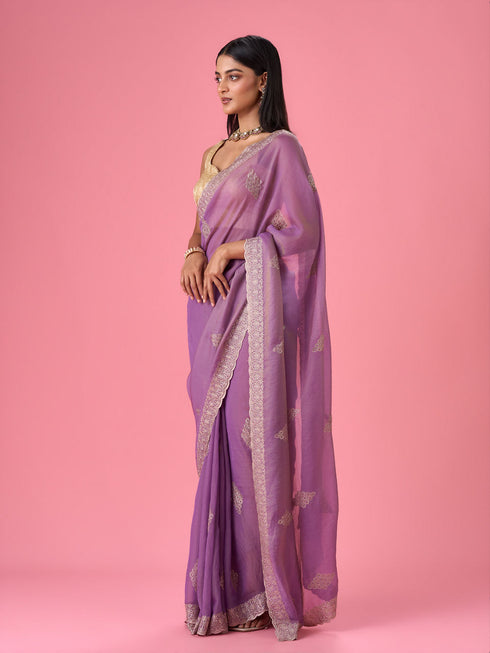 Mohey Elegant Purple Organza Saree