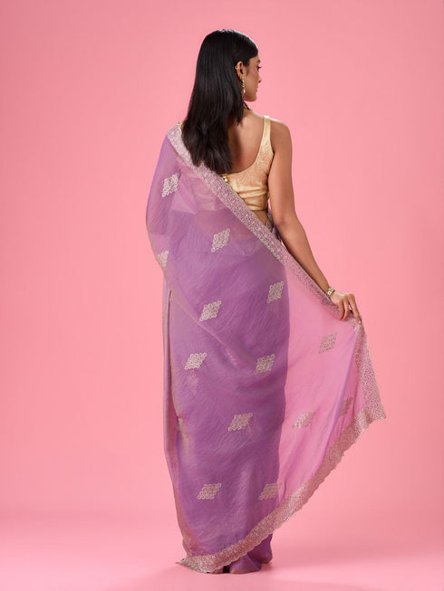 Mohey Elegant Purple Organza Saree