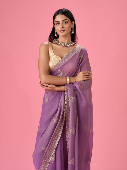 Mohey Elegant Purple Organza Saree