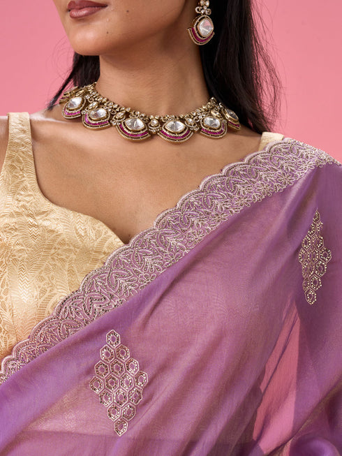 Mohey Elegant Purple Organza Saree