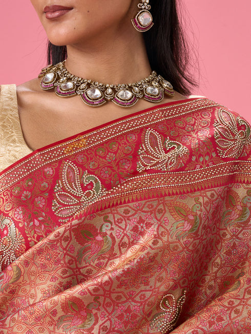 Mohey Radiant Blush Pink Banarasi Saree