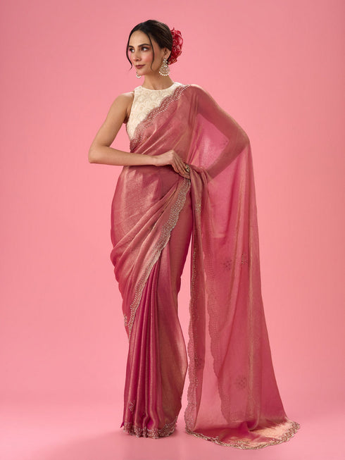 Mohey Pink Elegance Organza Saree