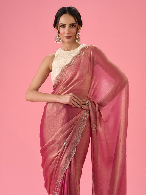 Mohey Pink Elegance Organza Saree