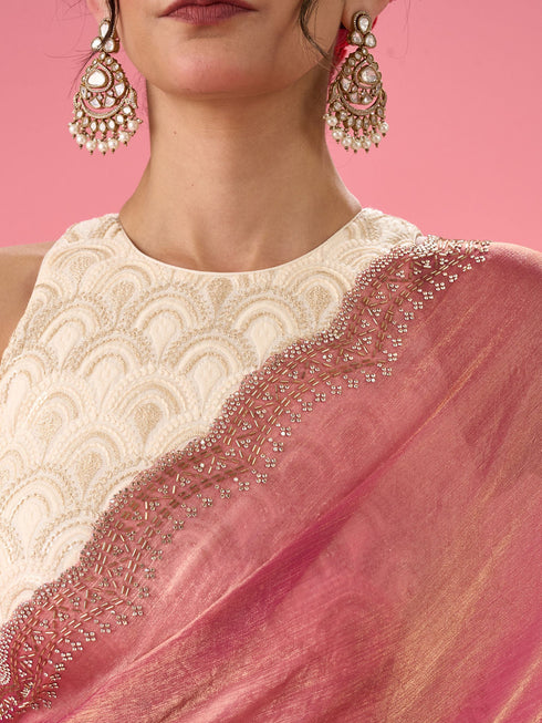 Mohey Pink Elegance Organza Saree