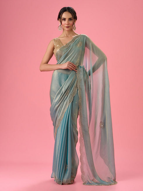 Mohey Light Blue Festive Organza Saree