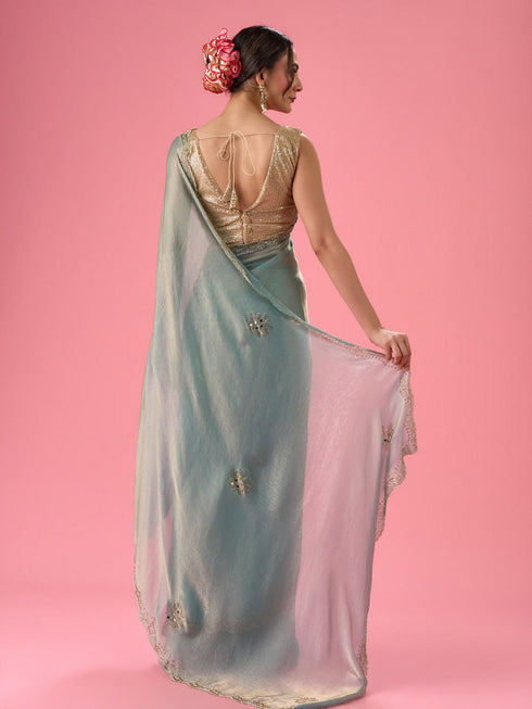 Mohey Light Blue Festive Organza Saree