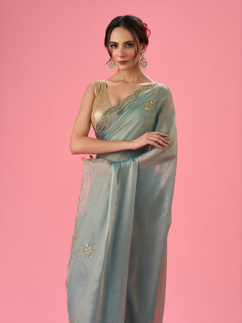 Mohey Light Blue Festive Organza Saree