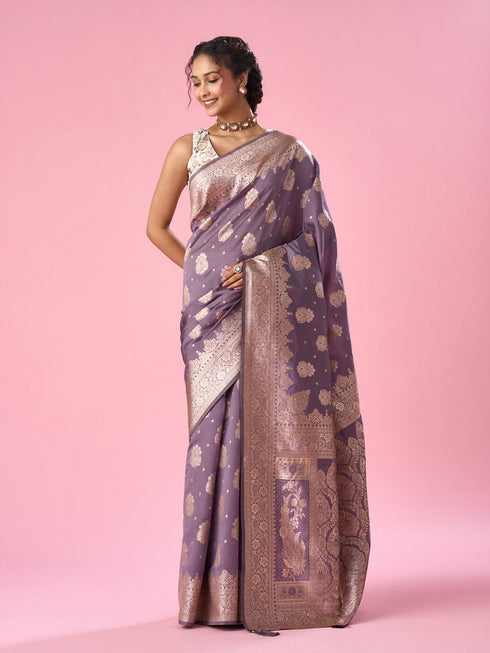 Mohey Purple Silk Saree with Weave Design