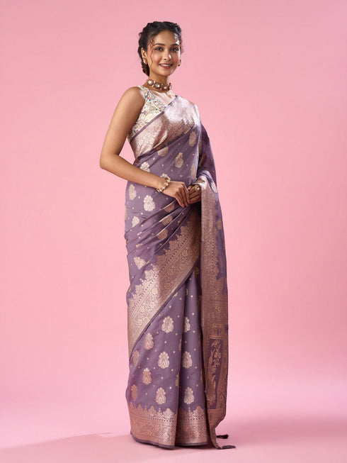 Mohey Purple Silk Saree with Weave Design