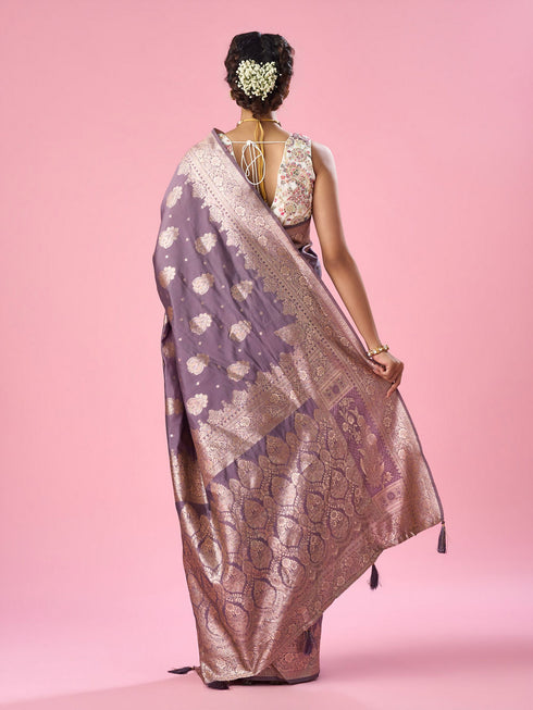 Mohey Purple Silk Saree with Weave Design