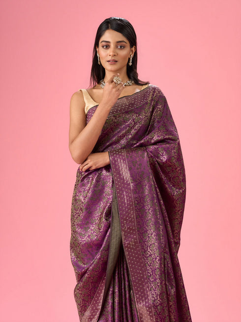 Mohey Purple Elegance Banarasi Saree