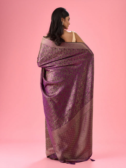 Mohey Purple Elegance Banarasi Saree