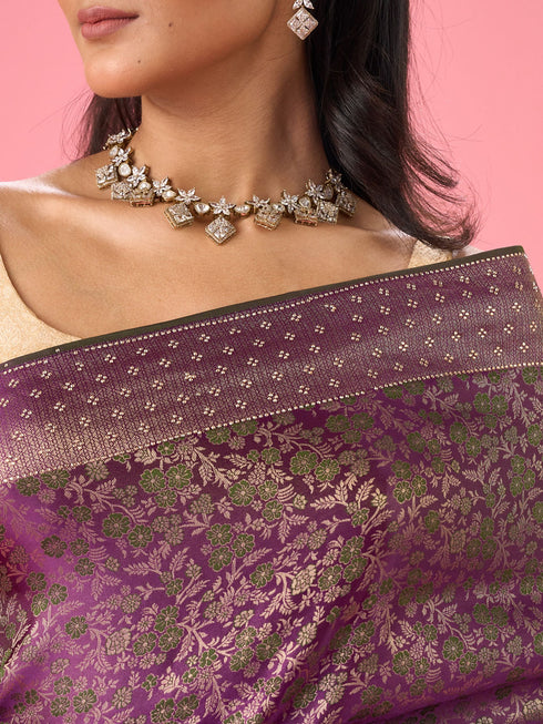 Mohey Purple Elegance Banarasi Saree