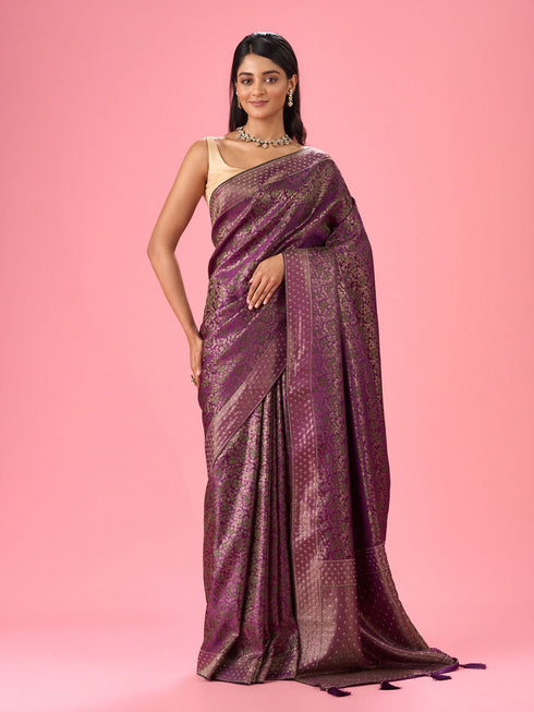 Mohey Purple Elegance Banarasi Saree
