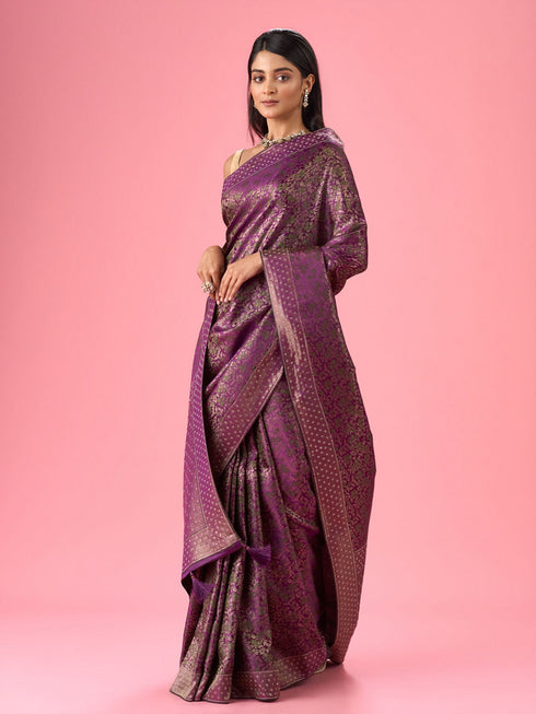 Mohey Purple Elegance Banarasi Saree