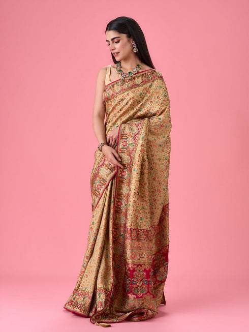 Mohey Fawn Elegance Banarasi Saree