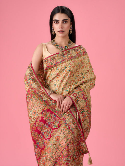 Mohey Fawn Elegance Banarasi Saree