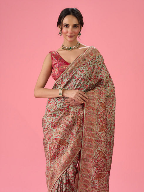 Mohey Sea Green Banarasi Saree