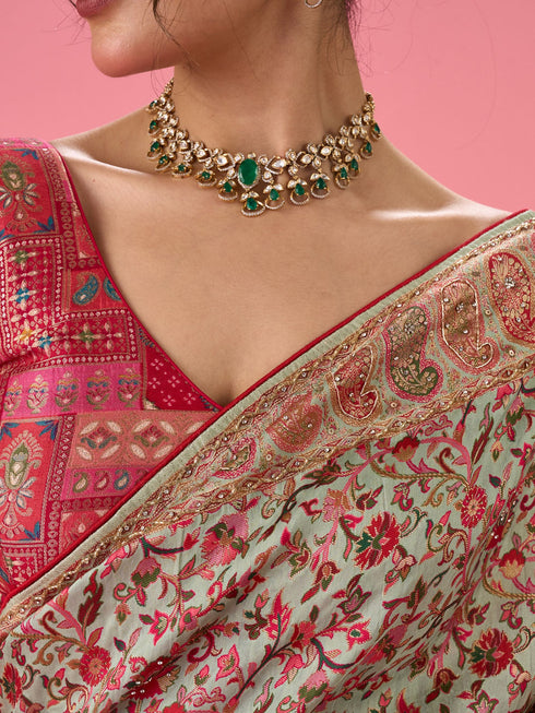 Mohey Sea Green Banarasi Saree