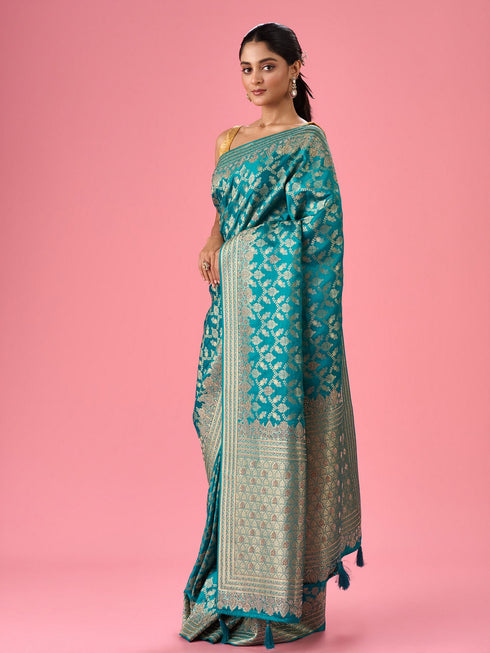 Mohey Luxurious Rama Green Saree