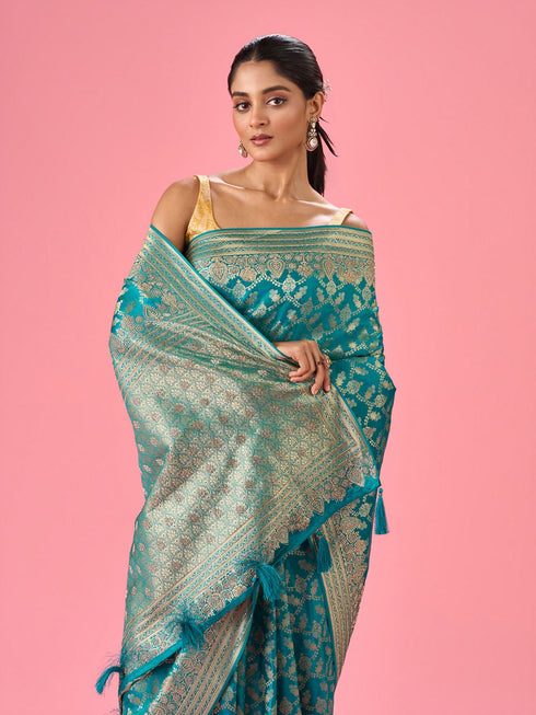 Mohey Luxurious Rama Green Saree