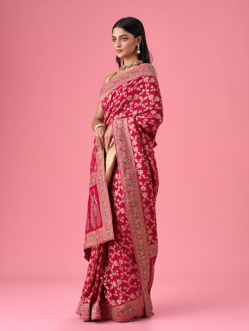 Mohey Ravishing Pink Georgette Bridal Saree