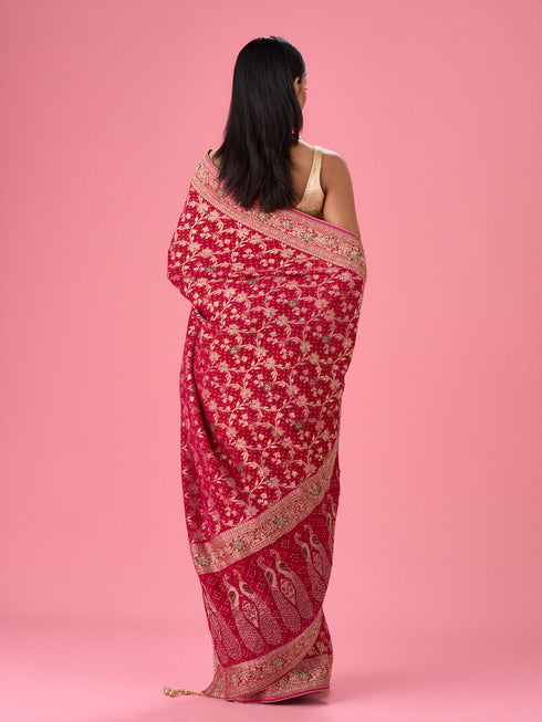 Mohey Ravishing Pink Georgette Bridal Saree