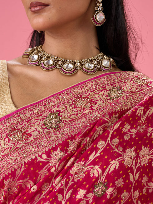 Mohey Ravishing Pink Georgette Bridal Saree