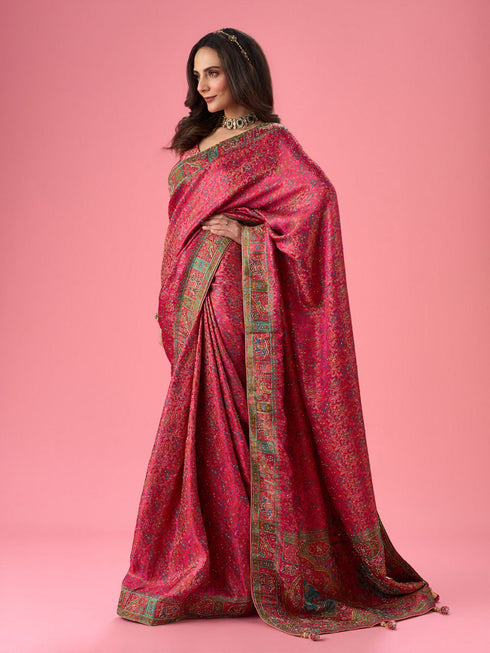 Mohey Artistic Pink Saree