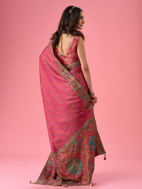 Mohey Artistic Pink Saree